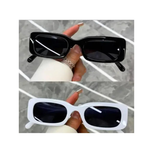 Genius Rectangular sunglasse black & White combo pack of