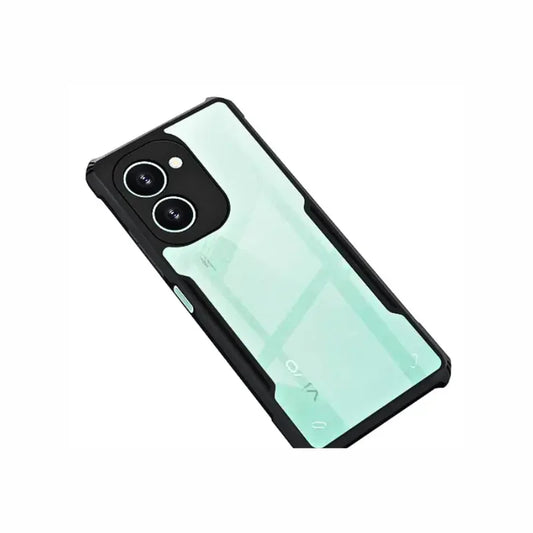 CEDO Vivo Y18 / Y18e / Y03 / Y28s (4G) Back Case Cover | Camera Protection Shockproof Bumper-Edge | Acrylic Crystal Clear 360 Degree Protection TPU+PC | Transparent Eagle Back Case Cover (Black)