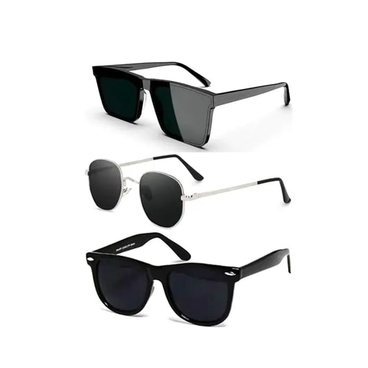Unisex Black Metal & Plastic Rectangular , UV Protected Thug Life Sunglasses (Pack of 3)